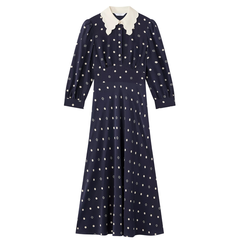 L.K. Bennett Enya Navy Scallop Collar Slik Dress